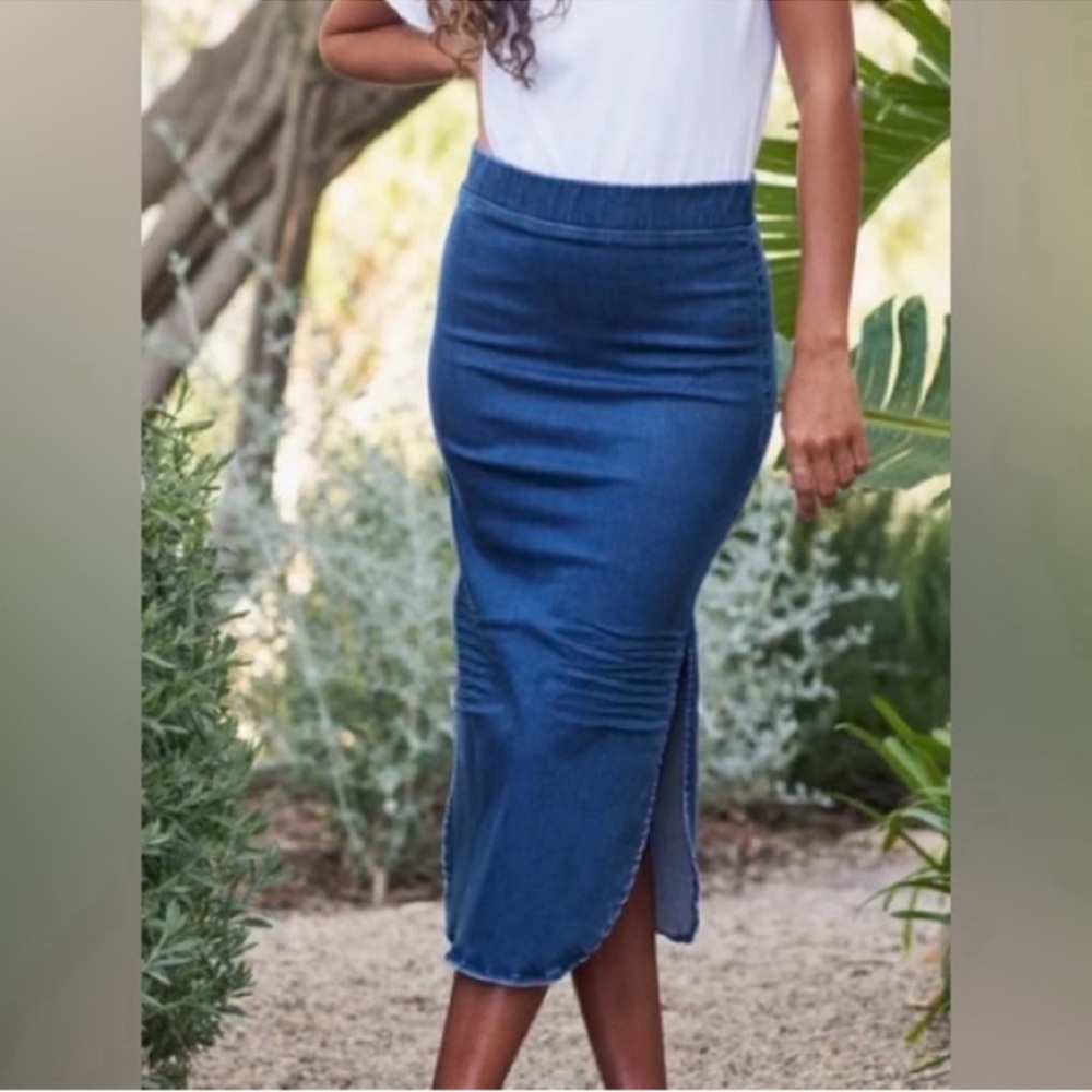 NEW Frank & Eileen Donegal Unforgettable Italian Performance Denim Midi Skirt 2